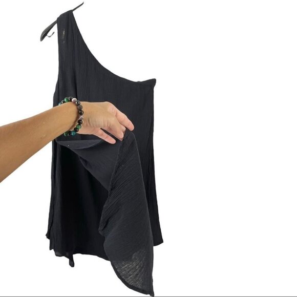 ** Michael Kors Black Cotton One Shoulder Layer Dress Size S - Picture 6 of 9